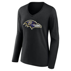 Baltimore Ravens Women's Team Authentic Personalized Name & Number Long Sleeve V-Neck T-Shirt - Black - NFL