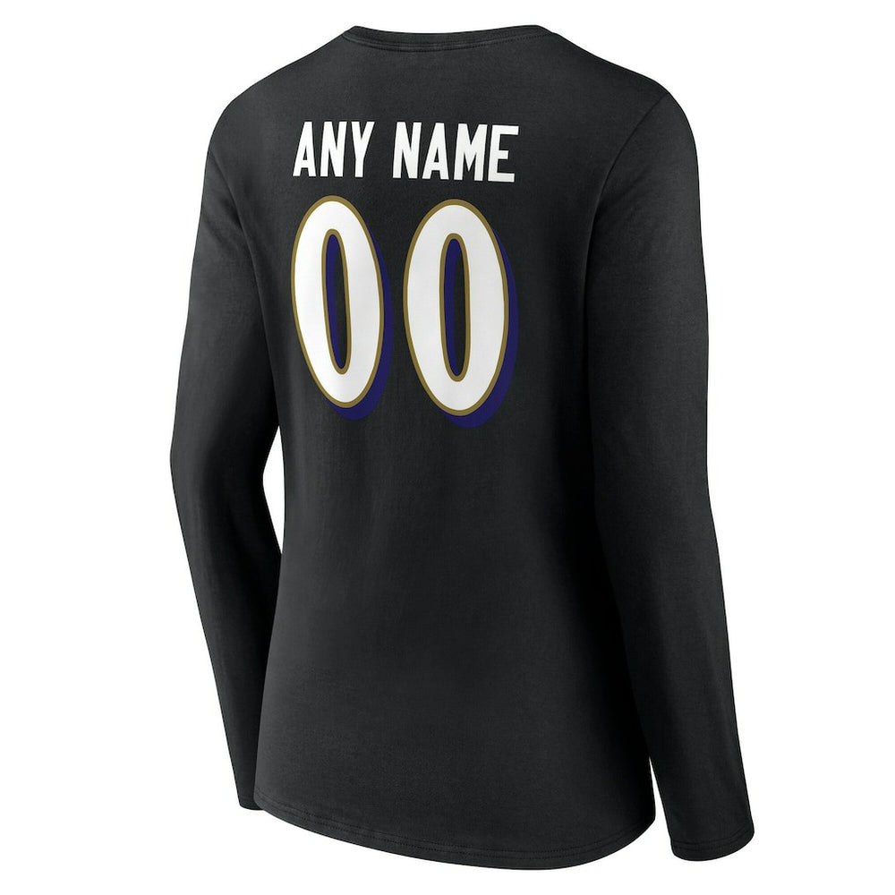 Baltimore Ravens Women's Team Authentic Personalized Name & Number Long Sleeve V-Neck T-Shirt - Black - NFL