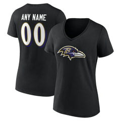 Baltimore Ravens Women's Team Authentic Personalized Name & Number V-Neck T-Shirt - Black - NFL