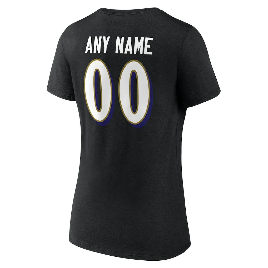 Baltimore Ravens Women's Team Authentic Personalized Name & Number V-Neck T-Shirt - Black - NFL