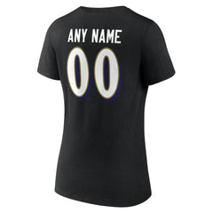 Baltimore Ravens Women's Team Authentic Personalized Name & Number V-Neck T-Shirt - Black - NFL