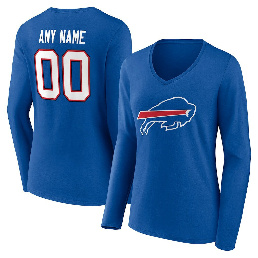 Buffalo Bills Women's Team Authentic Personalized Name & Number Long Sleeve V-Neck T-Shirt - Royal - NFL