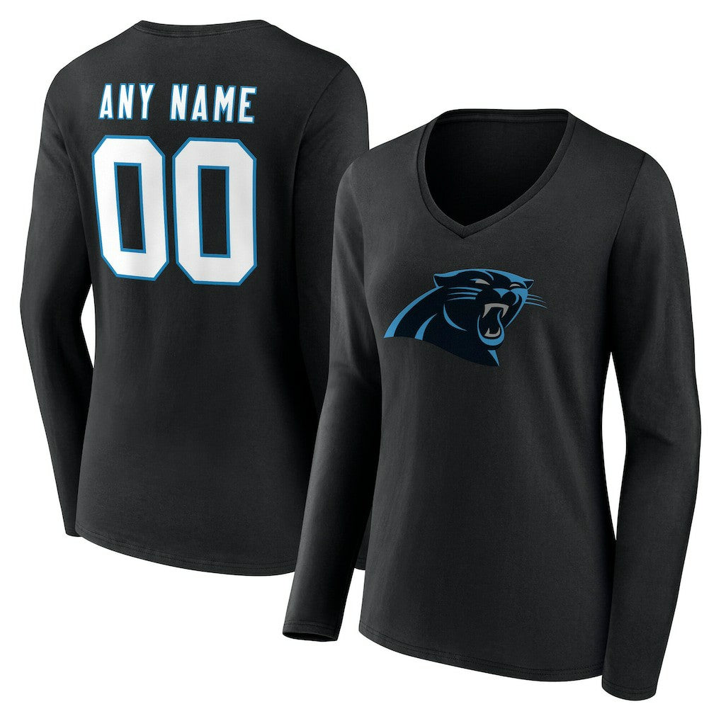 Carolina Panthers Women's Team Authentic Personalized Name & Number Long Sleeve V-Neck T-Shirt - Black - NFL