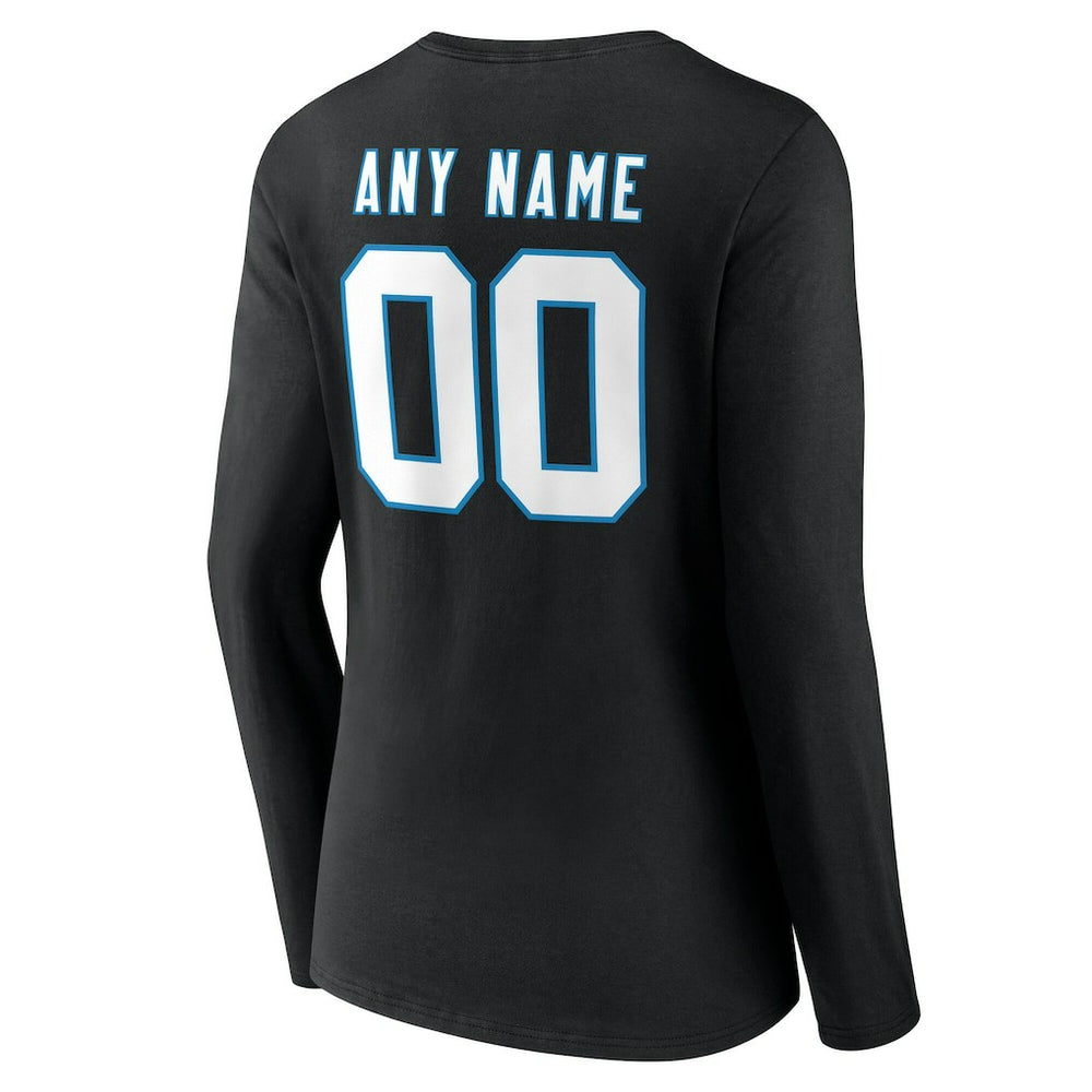 Carolina Panthers Women's Team Authentic Personalized Name & Number Long Sleeve V-Neck T-Shirt - Black - NFL