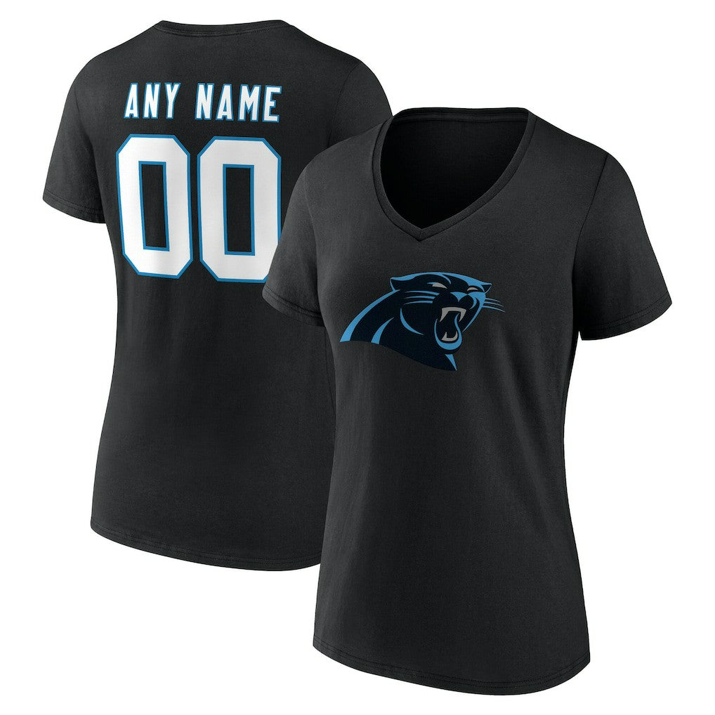 Carolina Panthers Women's Team Authentic Personalized Name & Number V-Neck T-Shirt - Black - NFL