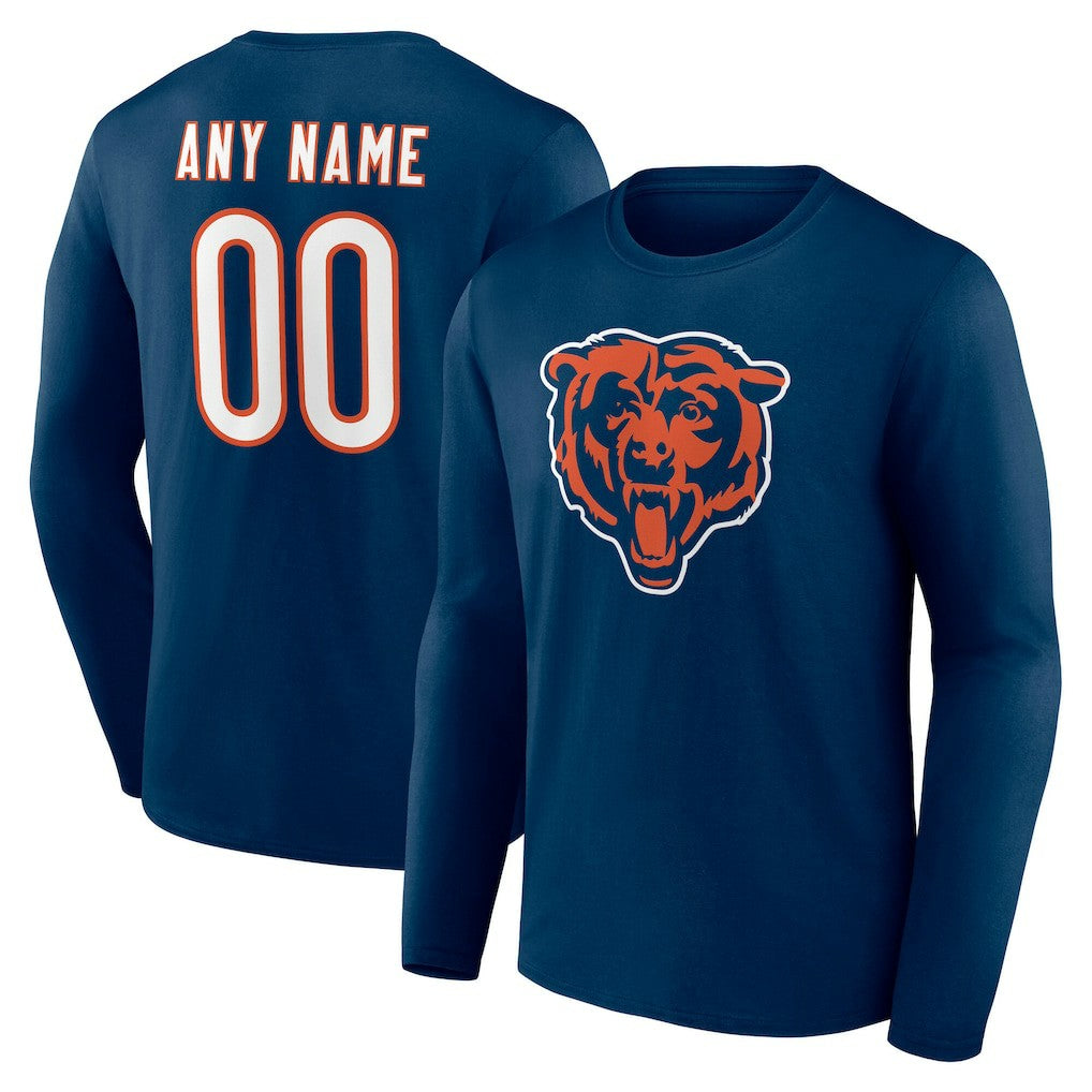 Chicago Bears Team Authentic Personalized Name & Number Long Sleeve T-Shirt - Navy - NFL
