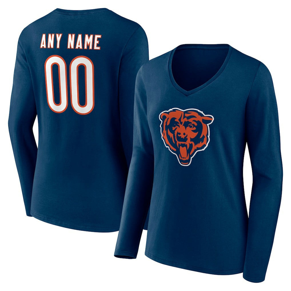 Chicago Bears Women's Team Authentic Personalized Name & Number Long Sleeve V-Neck T-Shirt - Navy - NFL