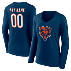 Chicago Bears Women's Team Authentic Personalized Name & Number Long Sleeve V-Neck T-Shirt - Navy - NFL
