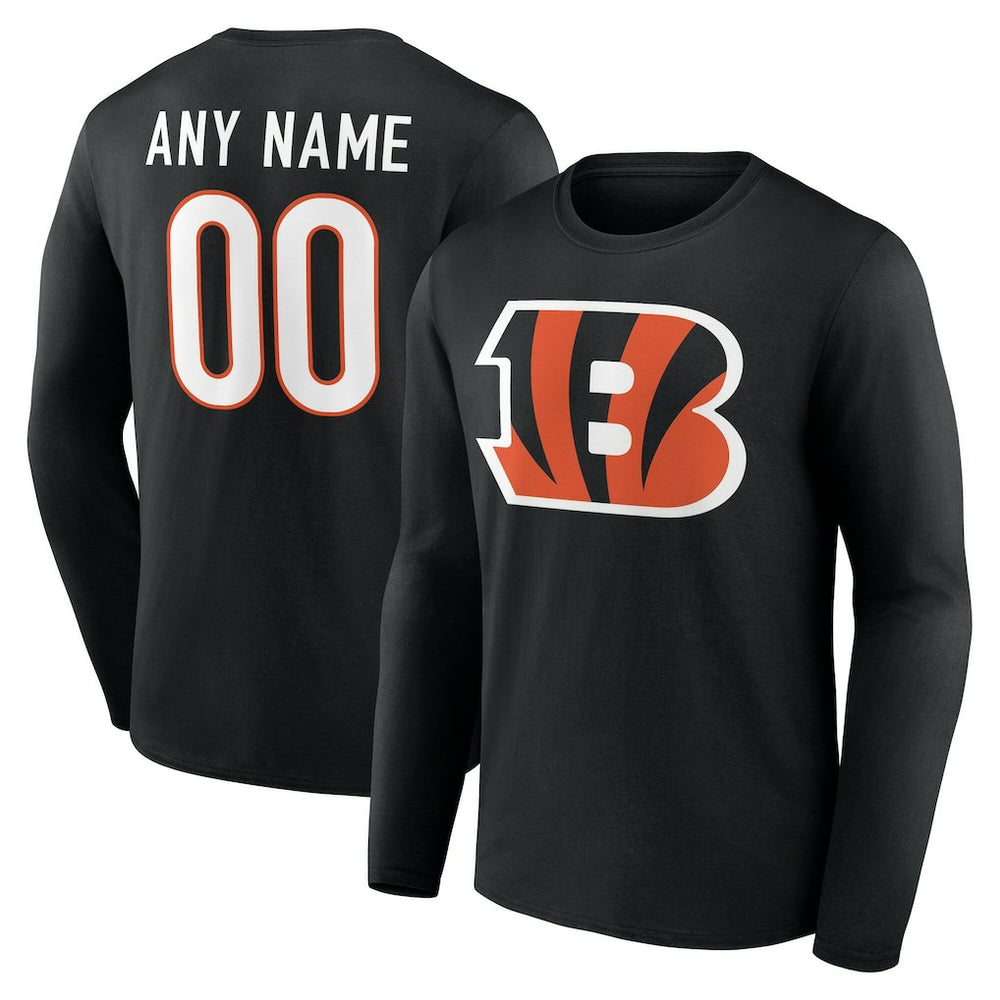 Cincinnati Bengals Team Authentic Personalized Name & Number Long Sleeve T-Shirt - Black - NFL