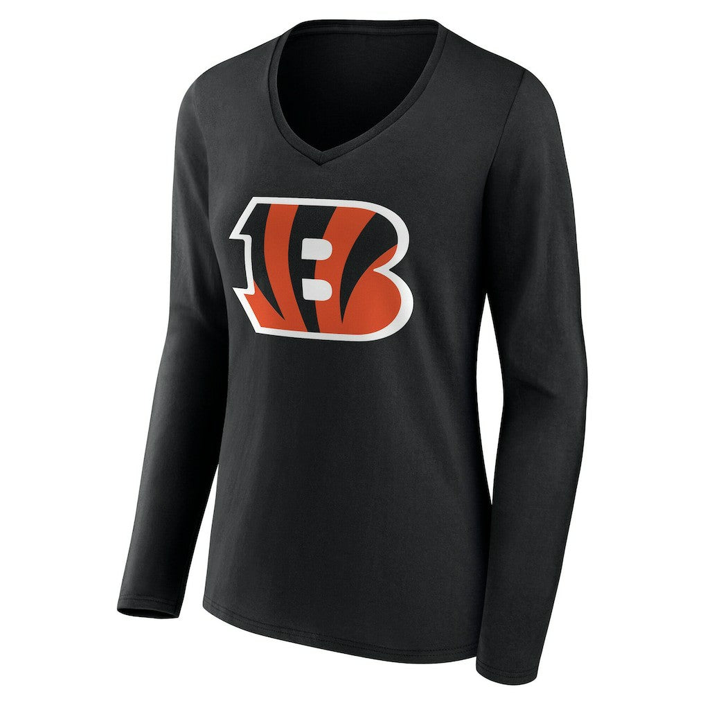 Cincinnati Bengals Women's Team Authentic Personalized Name & Number Long Sleeve V-Neck T-Shirt - Black - NFL