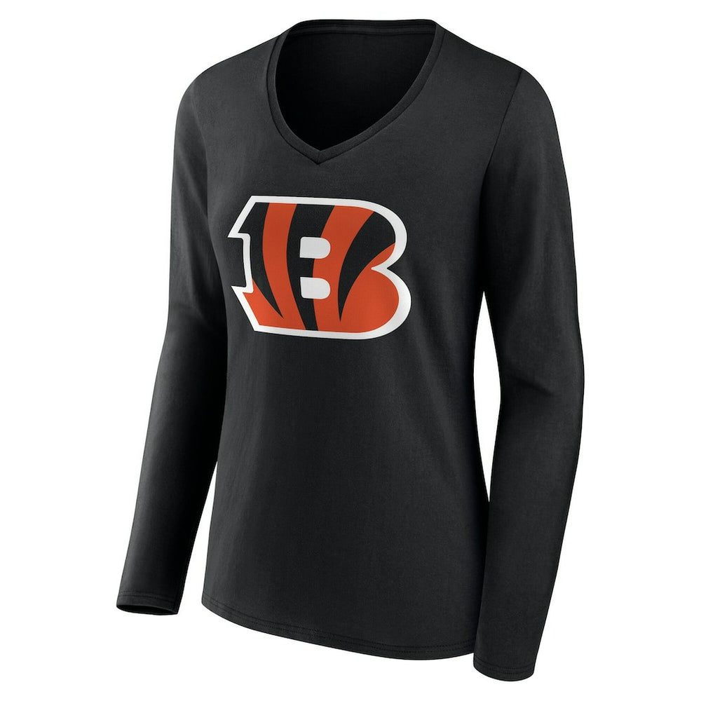 Cincinnati Bengals Women's Team Authentic Personalized Name & Number Long Sleeve V-Neck T-Shirt - Black - NFL