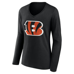 Cincinnati Bengals Women's Team Authentic Personalized Name & Number Long Sleeve V-Neck T-Shirt - Black - NFL
