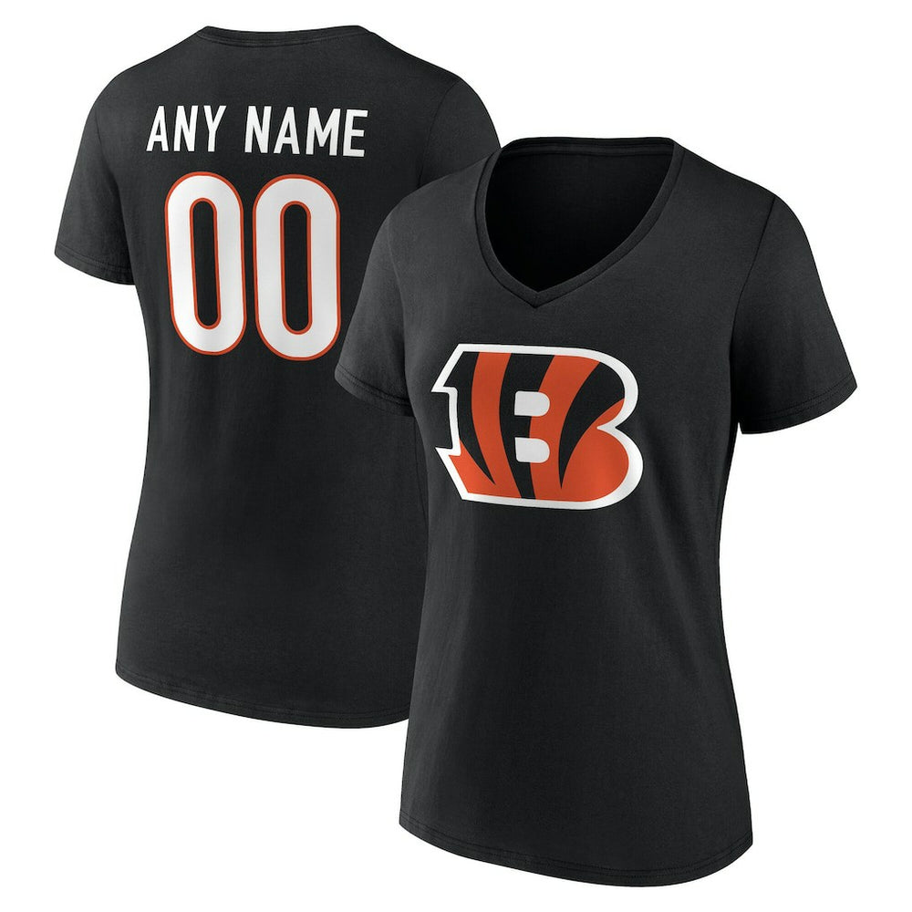 Cincinnati Bengals Women's Team Authentic Personalized Name & Number V-Neck T-Shirt - Black - NFL