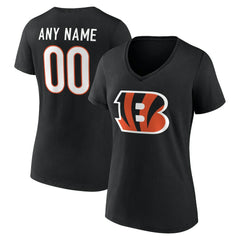 Cincinnati Bengals Women's Team Authentic Personalized Name & Number V-Neck T-Shirt - Black - NFL