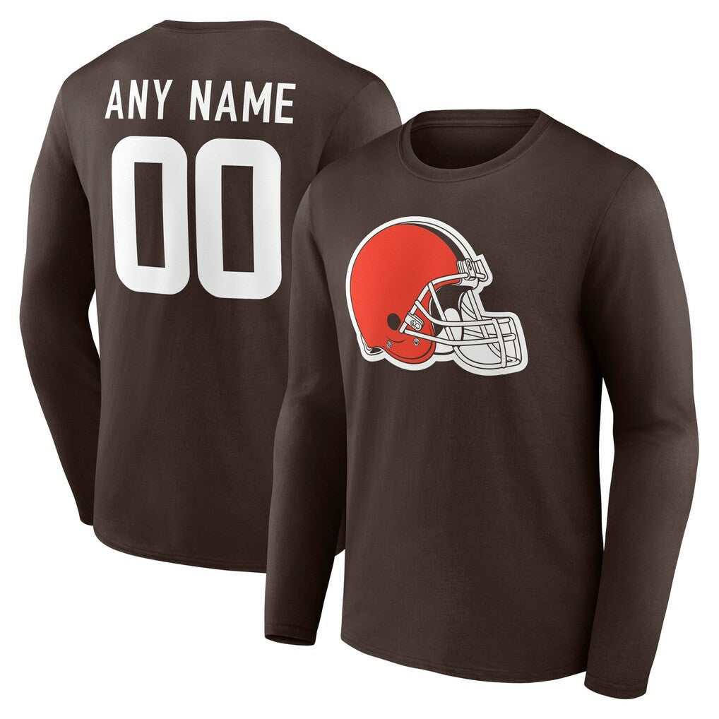 Cleveland Browns Team Authentic Personalized Name & Number Long Sleeve T-Shirt - Brown - NFL