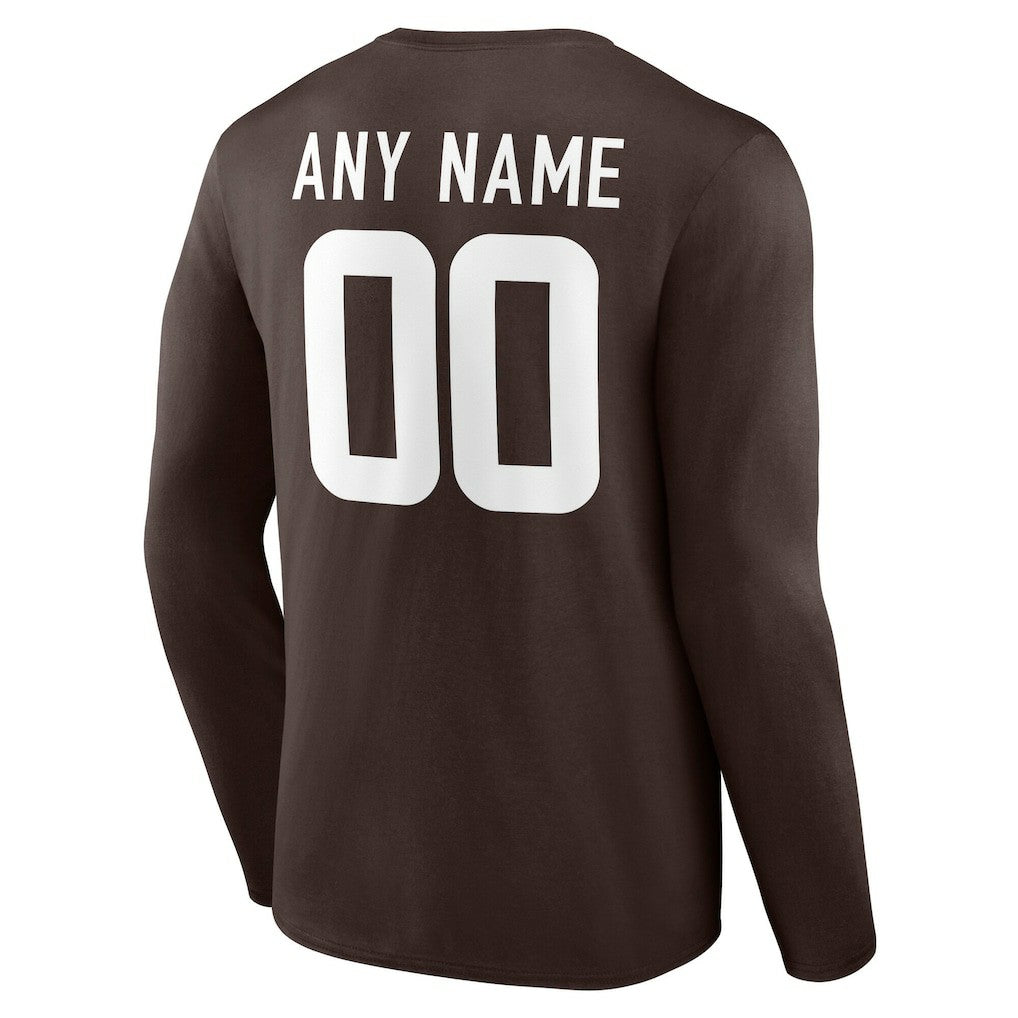 Cleveland Browns Team Authentic Personalized Name & Number Long Sleeve T-Shirt - Brown - NFL
