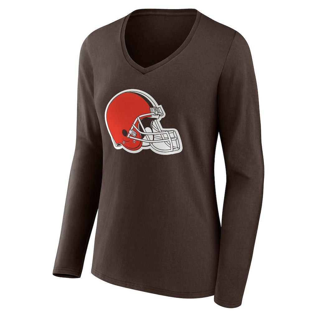 Cleveland Browns Women's Team Authentic Personalized Name & Number Long Sleeve V-Neck T-Shirt - Brown - NFL