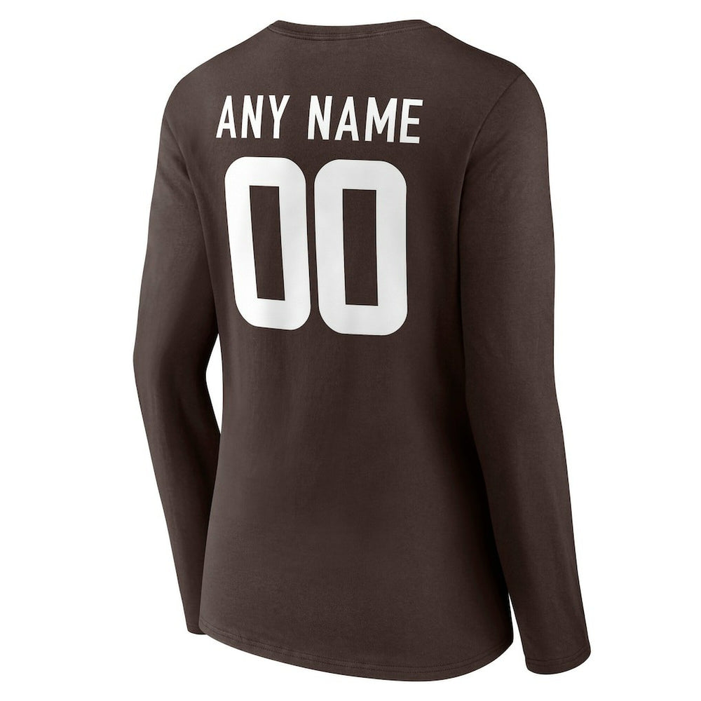Cleveland Browns Women's Team Authentic Personalized Name & Number Long Sleeve V-Neck T-Shirt - Brown - NFL