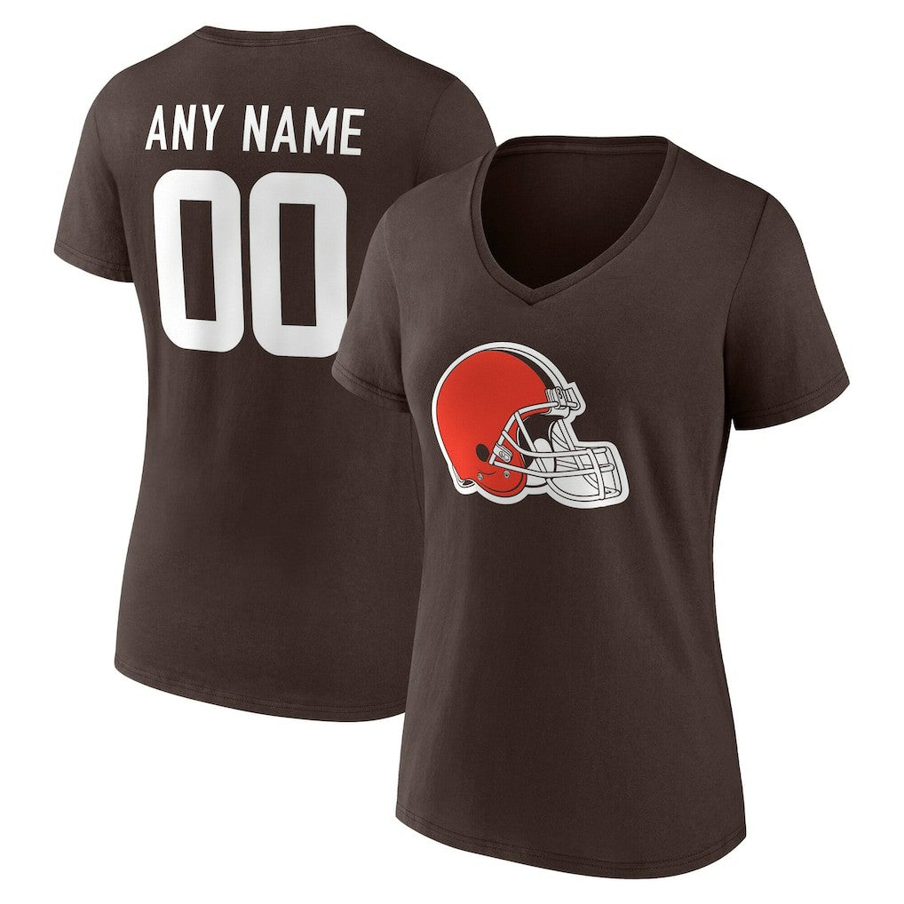 Cleveland Browns Women's Team Authentic Personalized Name & Number V-Neck T-Shirt - Brown - NFL