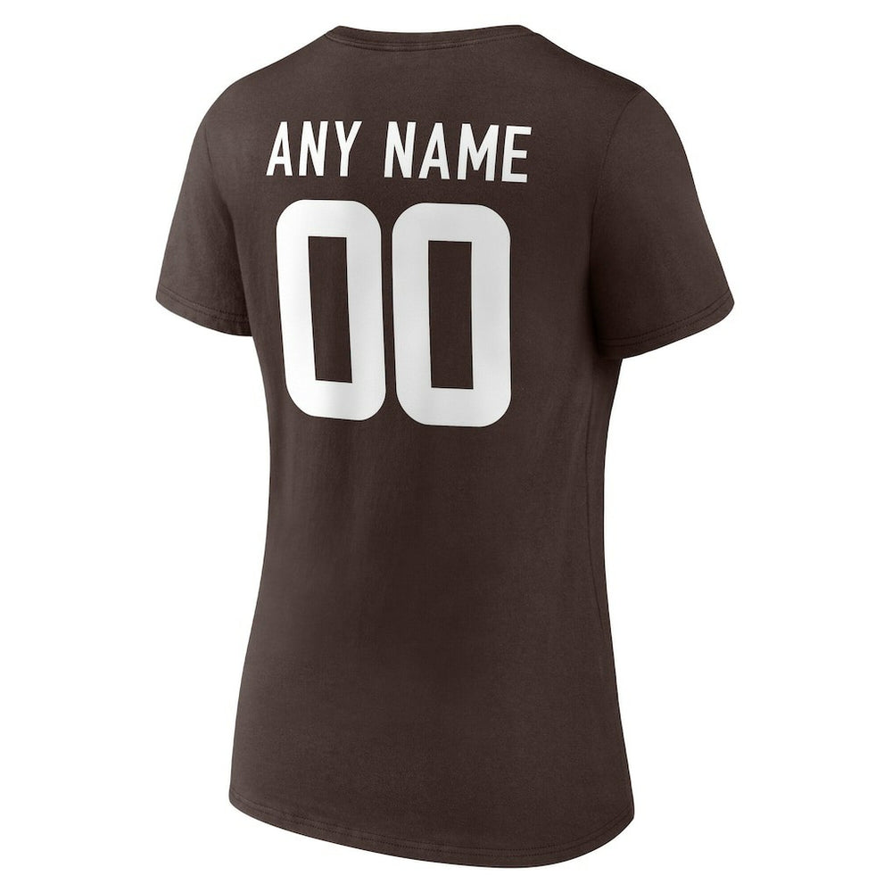 Cleveland Browns Women's Team Authentic Personalized Name & Number V-Neck T-Shirt - Brown - NFL