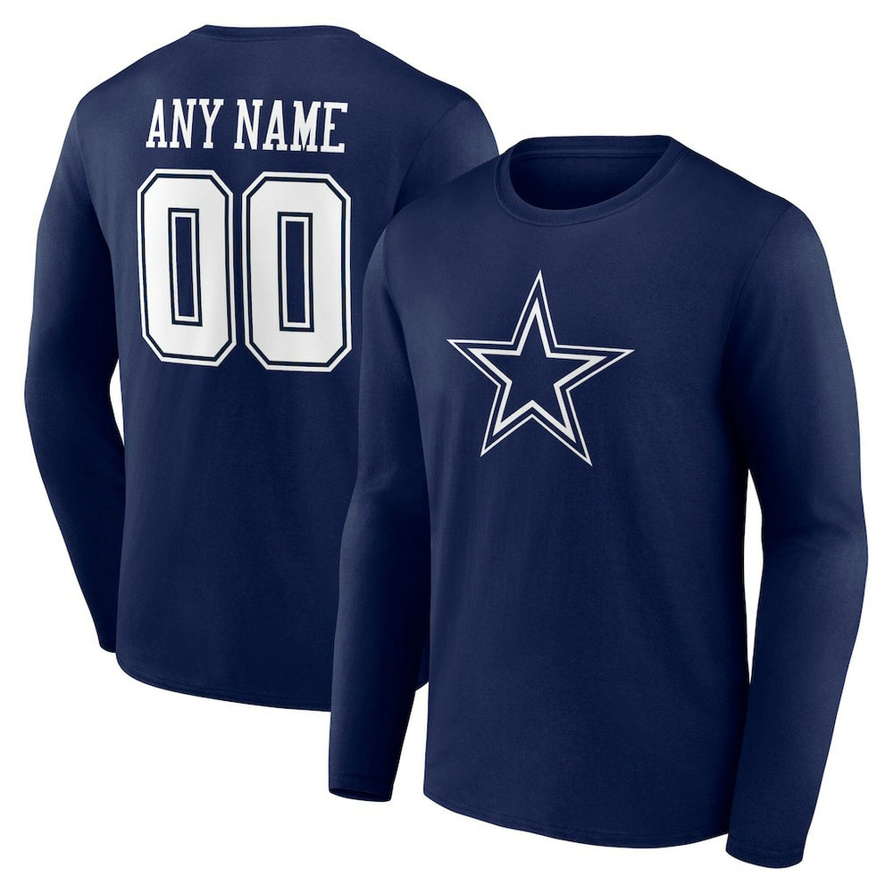 Dallas Cowboys Team Authentic Personalized Name & Number Long Sleeve T-Shirt - Navy - NFL