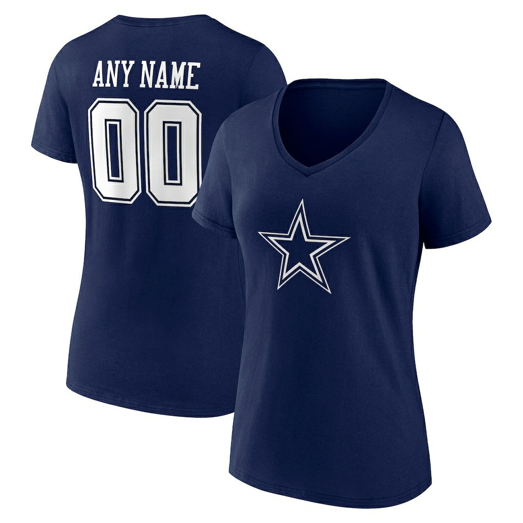 Dallas Cowboys Women's Team Authentic Personalized Name & Number V-Neck T-Shirt - Navy - NFL