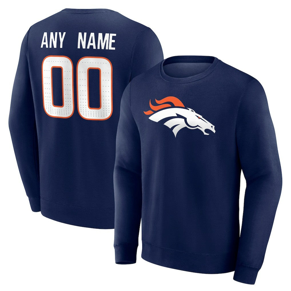 Denver Broncos Team Authentic Personalized Name & Number Sweatshirt - Navy - NFL