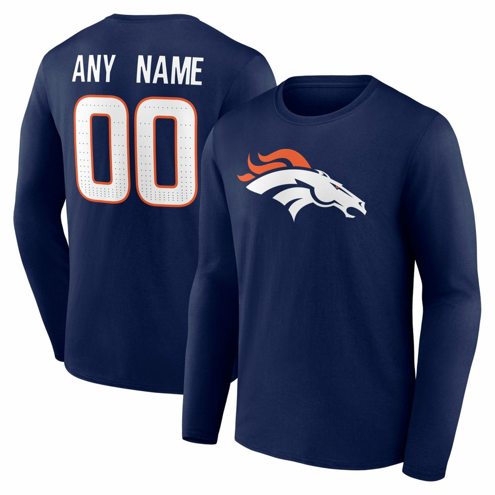 Denver Broncos Team Authentic Personalized Name & Number Long Sleeve T-Shirt - Navy - NFL