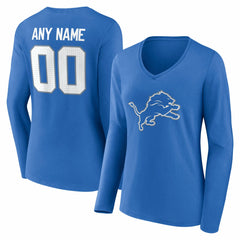 Detroit Lions Women's Team Authentic Personalized Name & Number Long Sleeve V-Neck T-Shirt - Blue - NFL