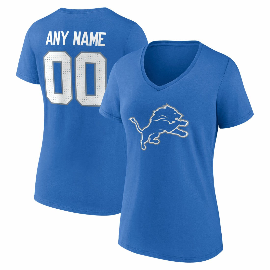 Detroit Lions Women's Team Authentic Personalized Name & Number V-Neck T-Shirt - Blue - NFL