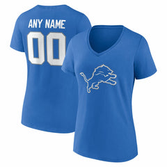 Detroit Lions Women's Team Authentic Personalized Name & Number V-Neck T-Shirt - Blue - NFL