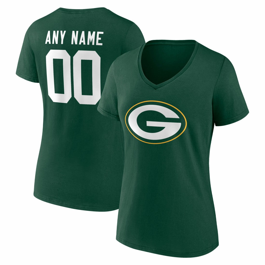 Green Bay Packers Women's Team Authentic Personalized Name & Number V-Neck T-Shirt - Green - NFL