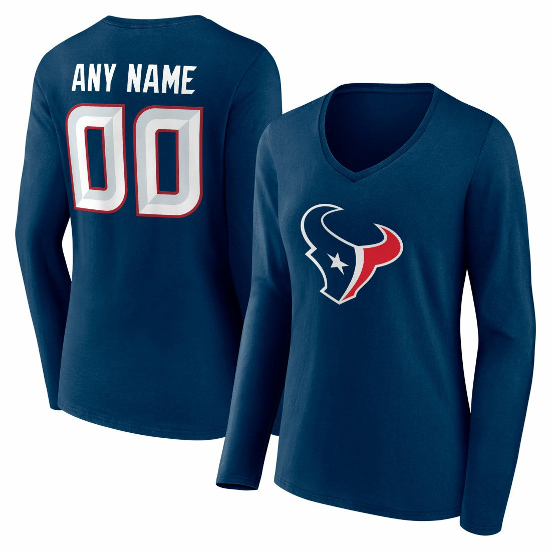 Houston Texans Women's Team Authentic Personalized Name & Number Long Sleeve V-Neck T-Shirt - Navy - NFL