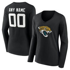 Jacksonville Jaguars Women's Team Authentic Personalized Name & Number Long Sleeve V-Neck T-Shirt - Black - NFL