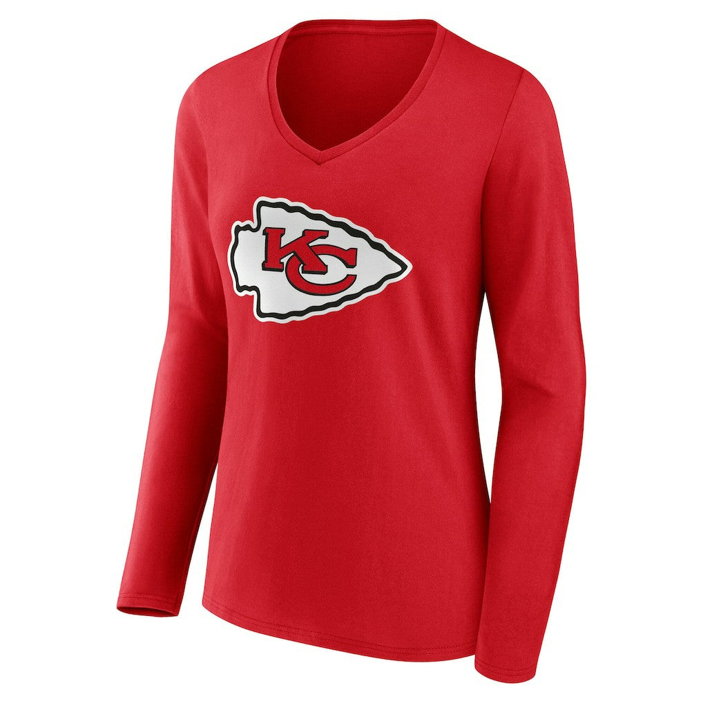 Kansas City Chiefs Women's Team Authentic Personalized Name & Number Long Sleeve V-Neck T-Shirt - Red - NFL