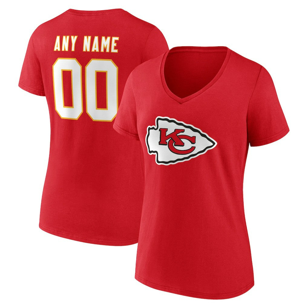 Kansas City Chiefs Women's Team Authentic Personalized Name & Number V-Neck T-Shirt - Red - NFL
