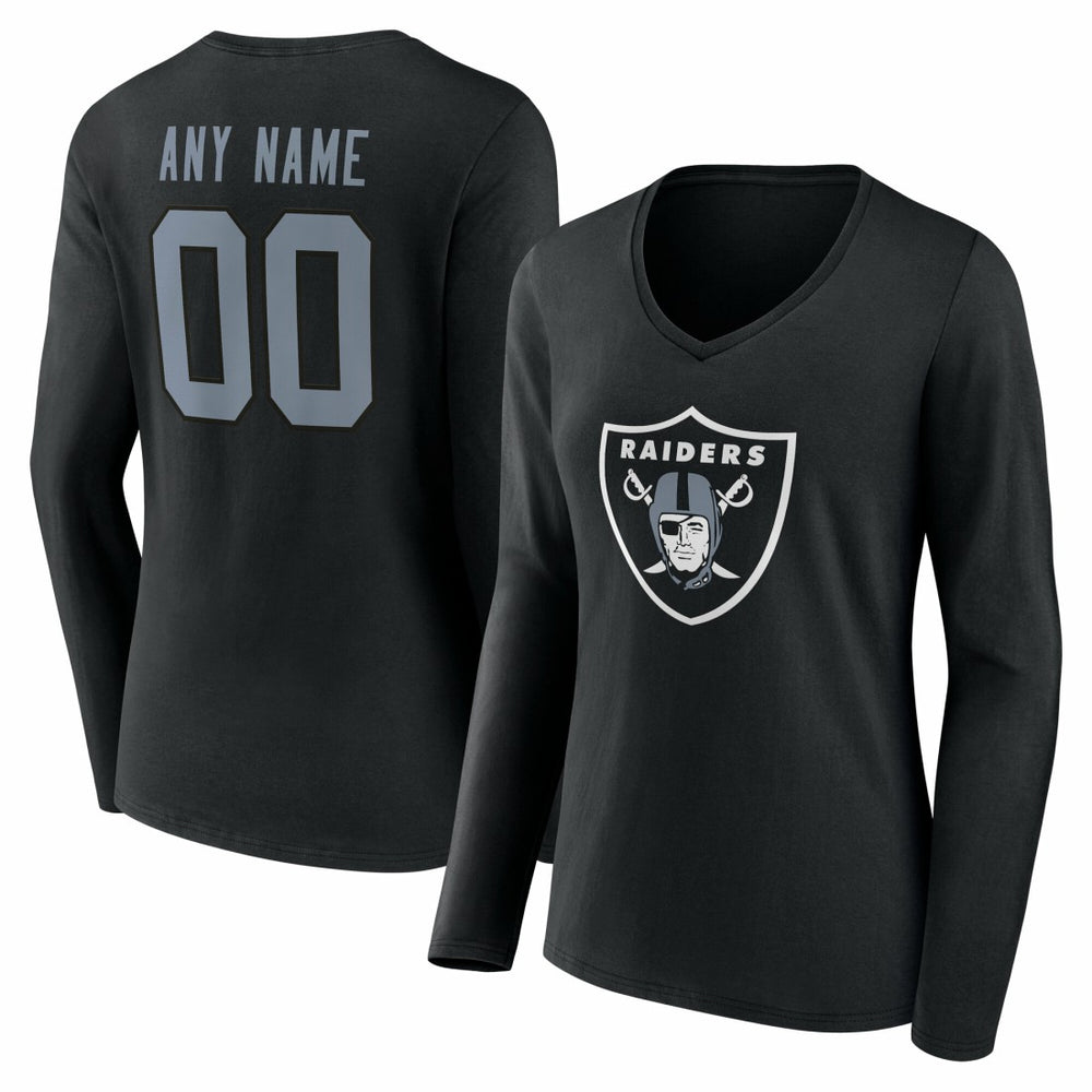 Las Vegas Raiders Women's Team Authentic Personalized Name & Number Long Sleeve V-Neck T-Shirt - Black - NFL