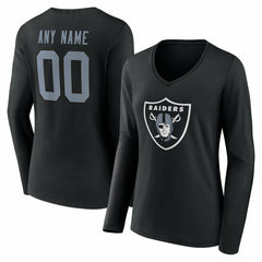Las Vegas Raiders Women's Team Authentic Personalized Name & Number Long Sleeve V-Neck T-Shirt - Black - NFL