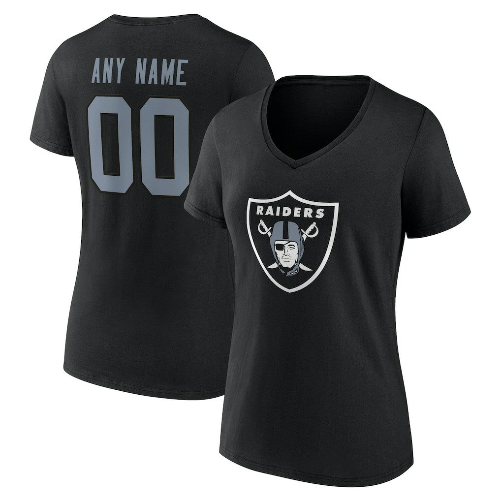 Las Vegas Raiders Women's Team Authentic Personalized Name & Number V-Neck T-Shirt - Black - NFL