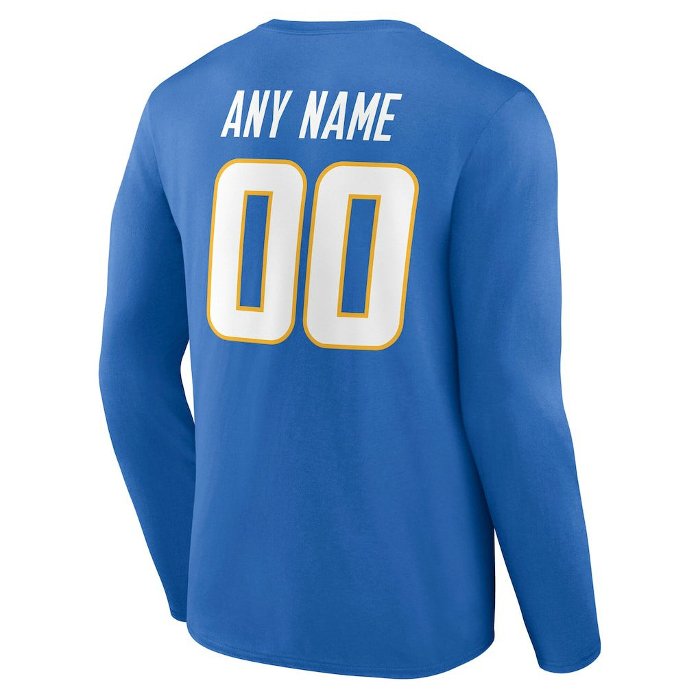 Los Angeles Chargers Team Authentic Personalized Name & Number Long Sleeve T-Shirt - Powder Blue - NFL