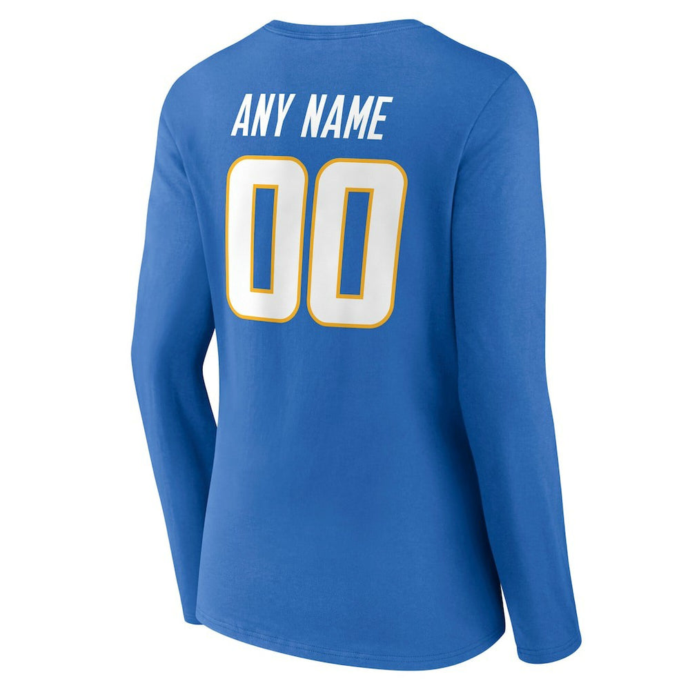 Los Angeles Chargers Women's Team Authentic Personalized Name & Number Long Sleeve V-Neck T-Shirt - Powder Blue - NFL