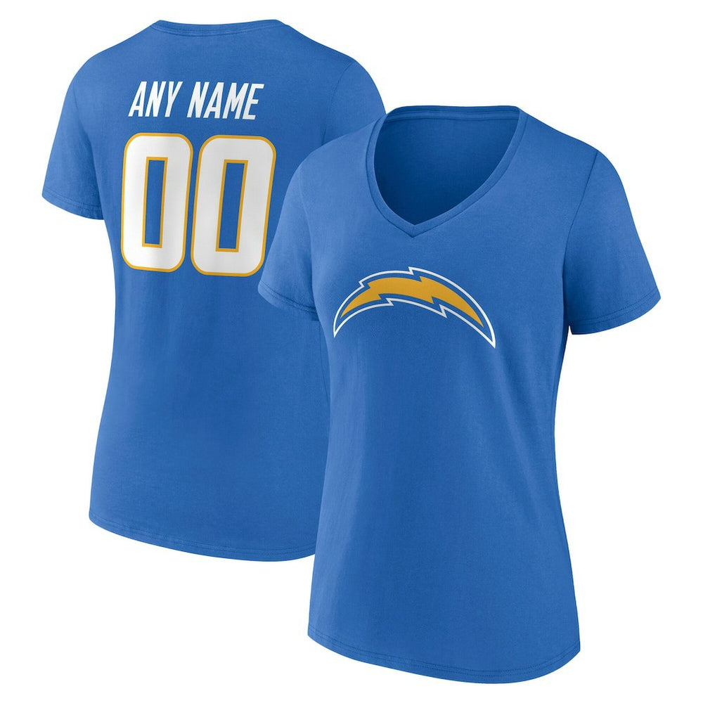 Los Angeles Chargers Women's Team Authentic Personalized Name & Number V-Neck T-Shirt - Powder Blue - NFL