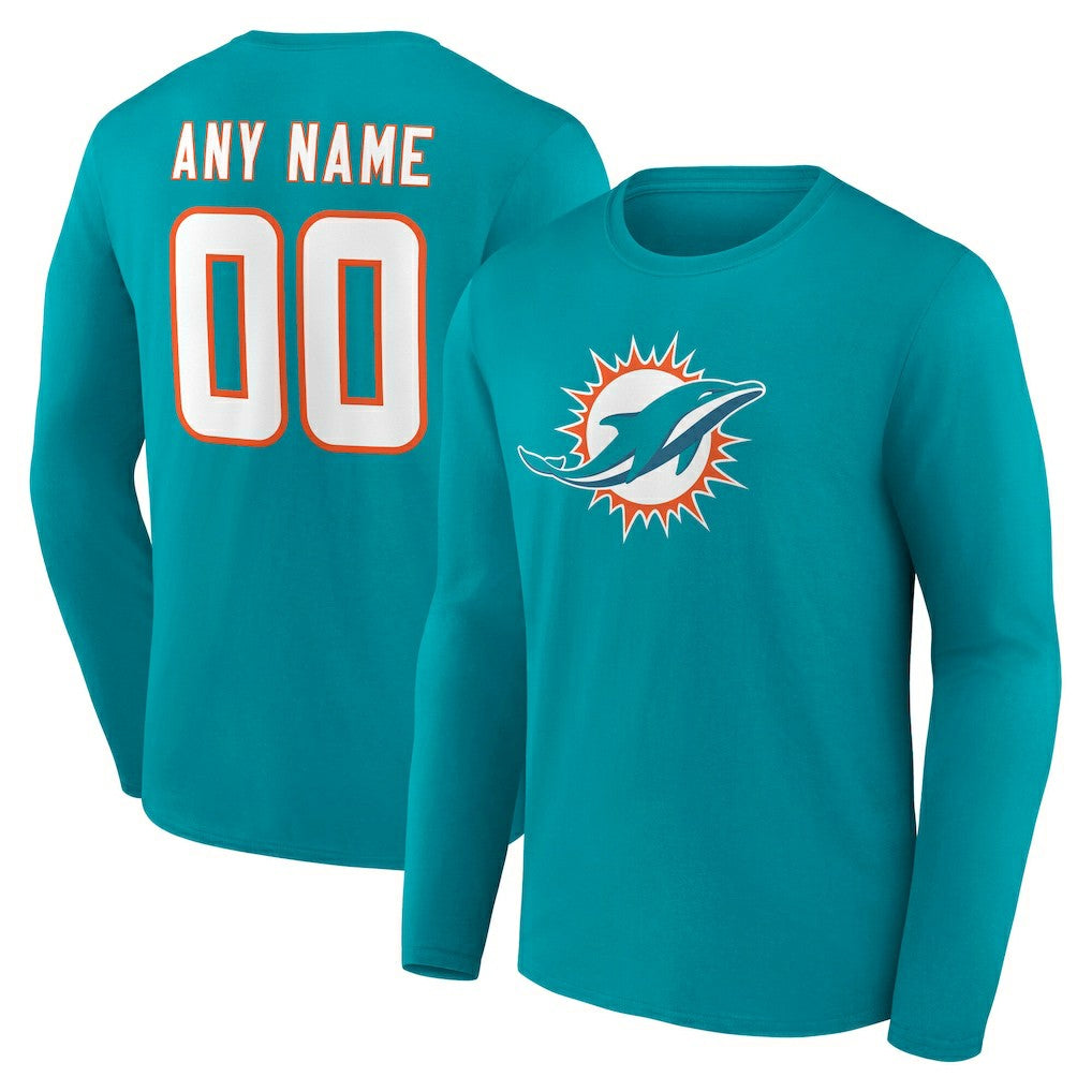 Miami Dolphins Team Authentic Personalized Name & Number Long Sleeve T-Shirt - Aqua - NFL