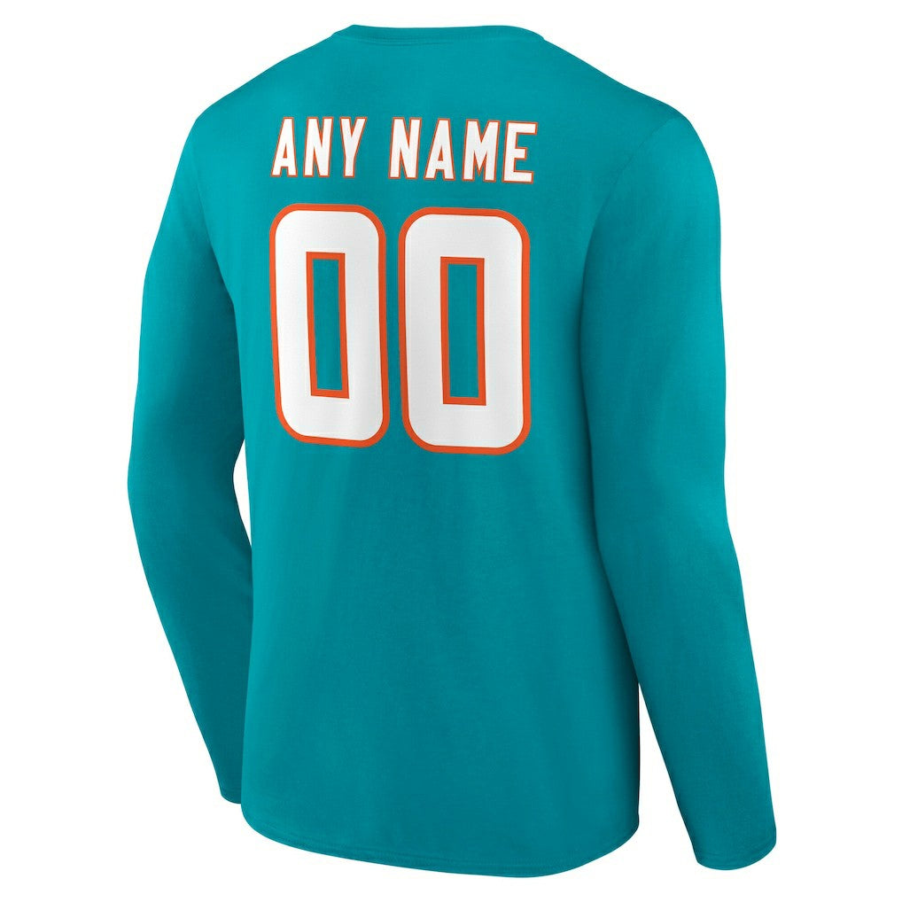 Miami Dolphins Team Authentic Personalized Name & Number Long Sleeve T-Shirt - Aqua - NFL