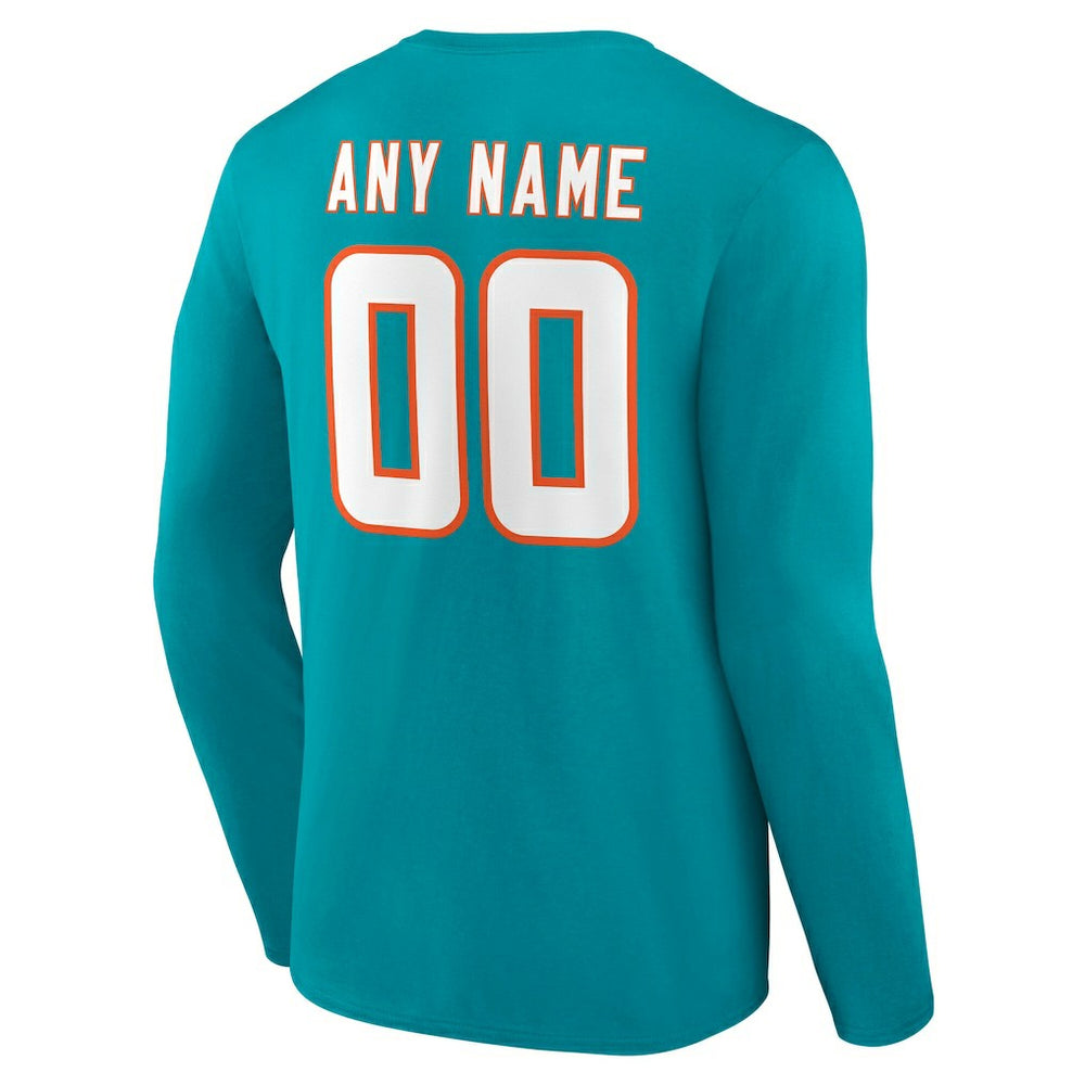 Miami Dolphins Team Authentic Personalized Name & Number Long Sleeve T-Shirt - Aqua - NFL