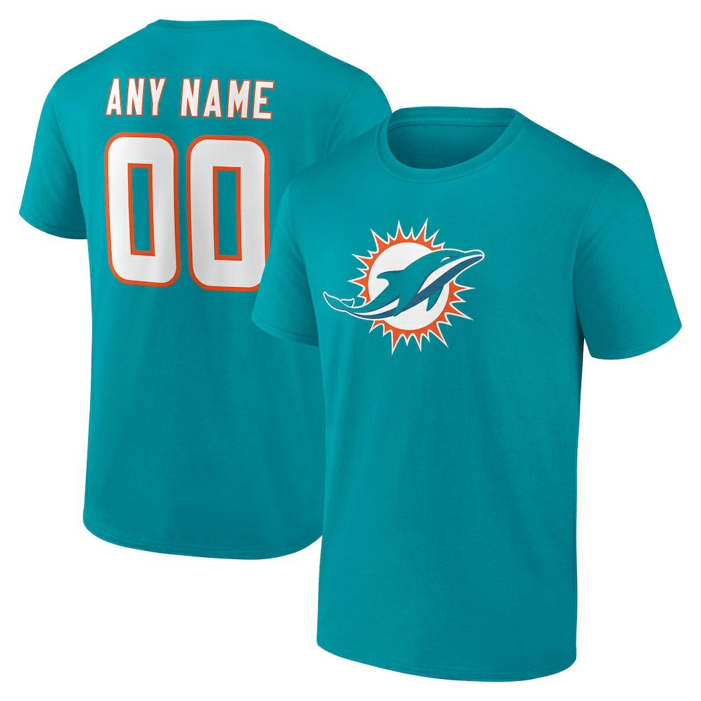 Miami Dolphins Team Authentic Personalized Name & Number T-Shirt - Aqua - NFL