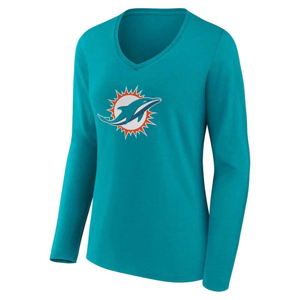 Miami Dolphins Women's Team Authentic Personalized Name & Number Long Sleeve V-Neck T-Shirt - Aqua - NFL