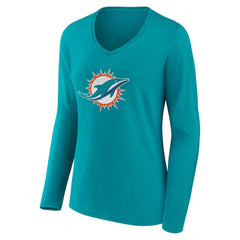 Miami Dolphins Women's Team Authentic Personalized Name & Number Long Sleeve V-Neck T-Shirt - Aqua - NFL
