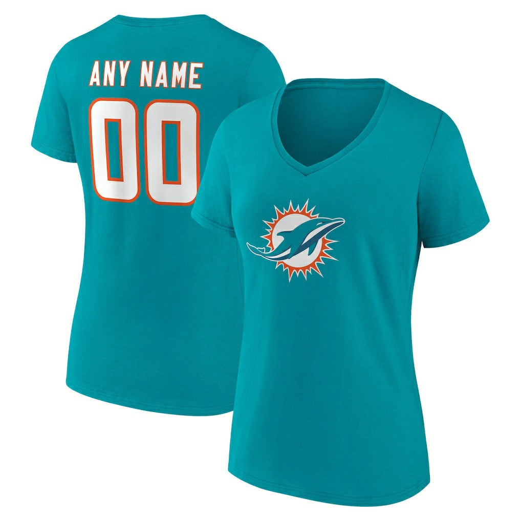 Miami Dolphins Women's Team Authentic Personalized Name & Number V-Neck T-Shirt - Aqua - NFL