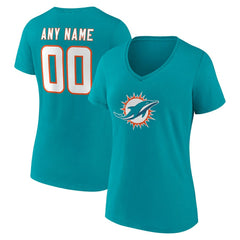 Miami Dolphins Women's Team Authentic Personalized Name & Number V-Neck T-Shirt - Aqua - NFL